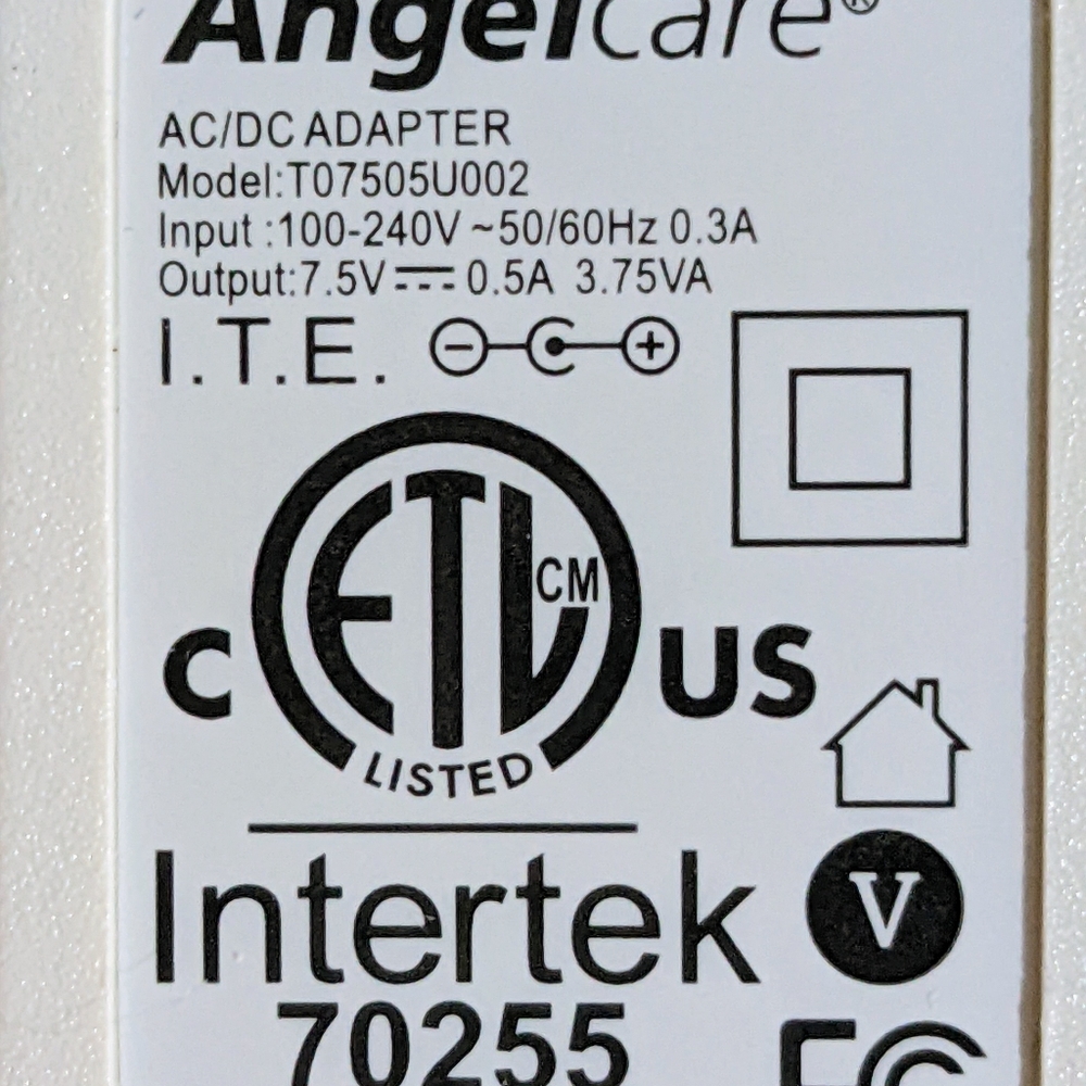 ANGEL CARE T07505U002 Power Adapter Charger Plug